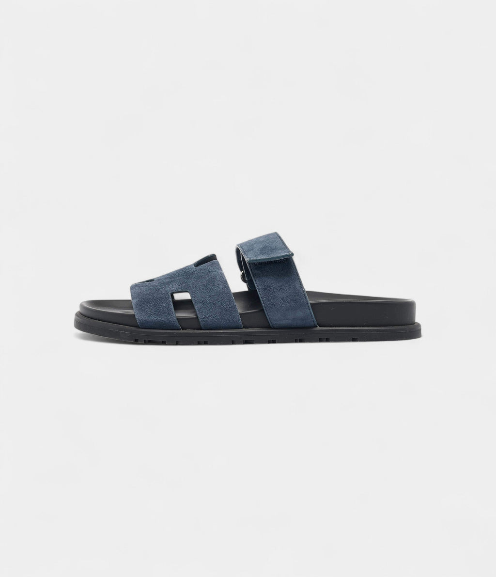 Hermes Navy Blue Suede Chypre Sandals 41 EU