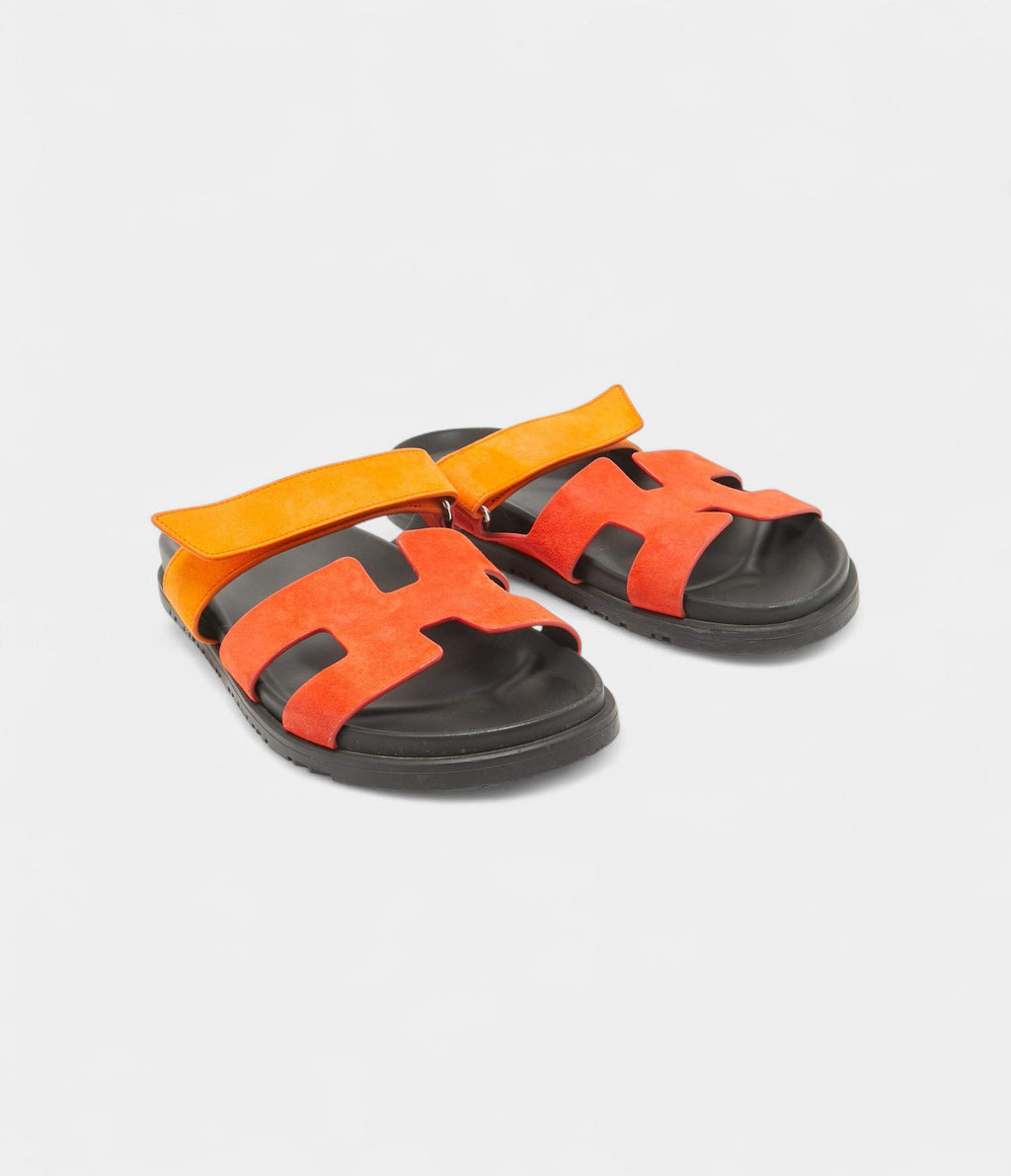 Hermes Orange Suede Chypre Sandals 41 EU