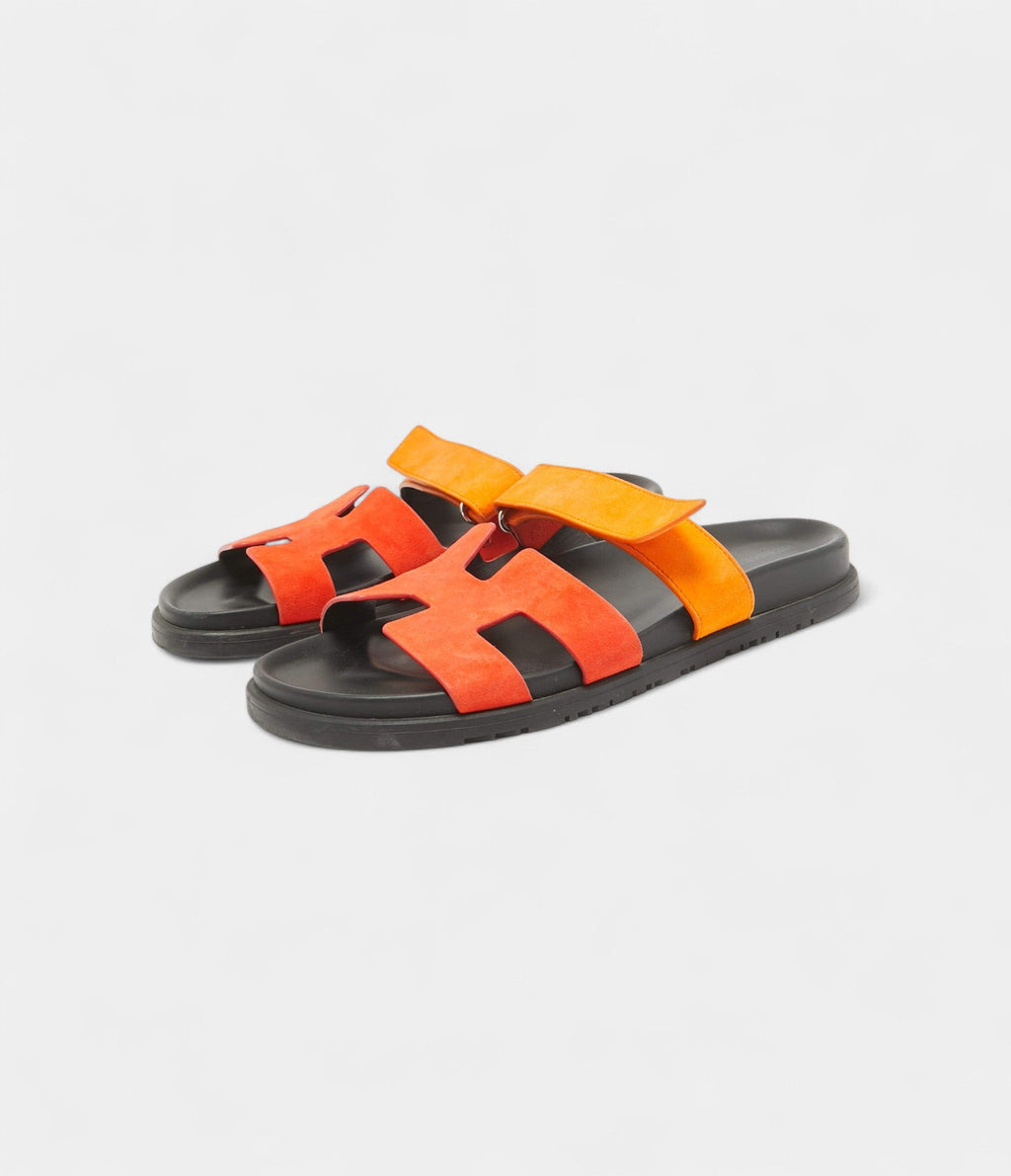 Hermes Orange Suede Chypre Sandals 41 EU