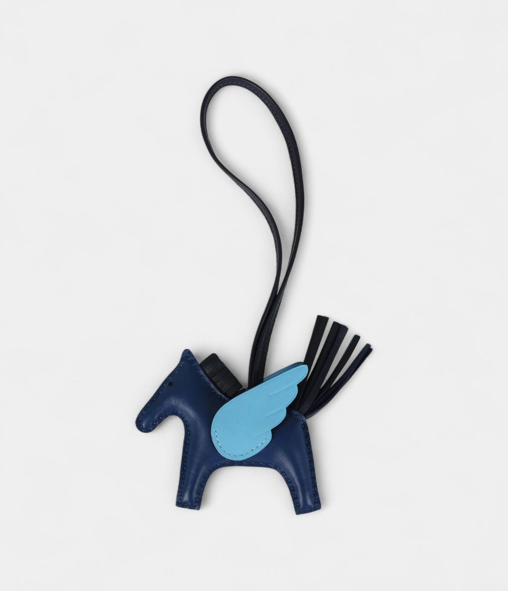 HMPegase Rodeo Bag Charm PM Bleu Tie Celeste and Bleu Nuit Milo Lambskin