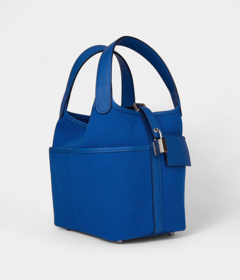 HMPicotin Lock 18 Bleu Swift and Toile Canvas Palladium Hardware