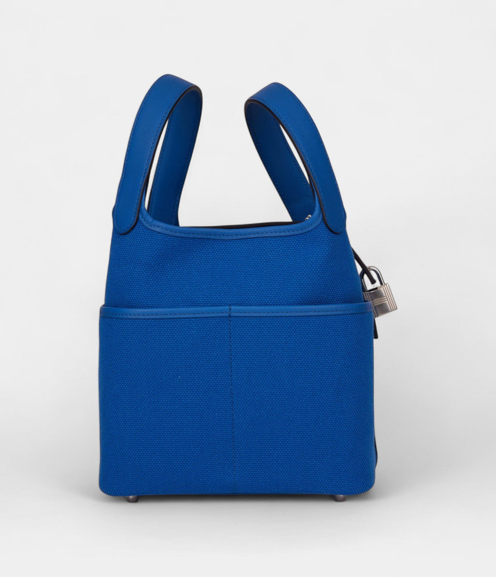 HMPicotin Lock 18 Bleu Swift and Toile Canvas Palladium Hardware