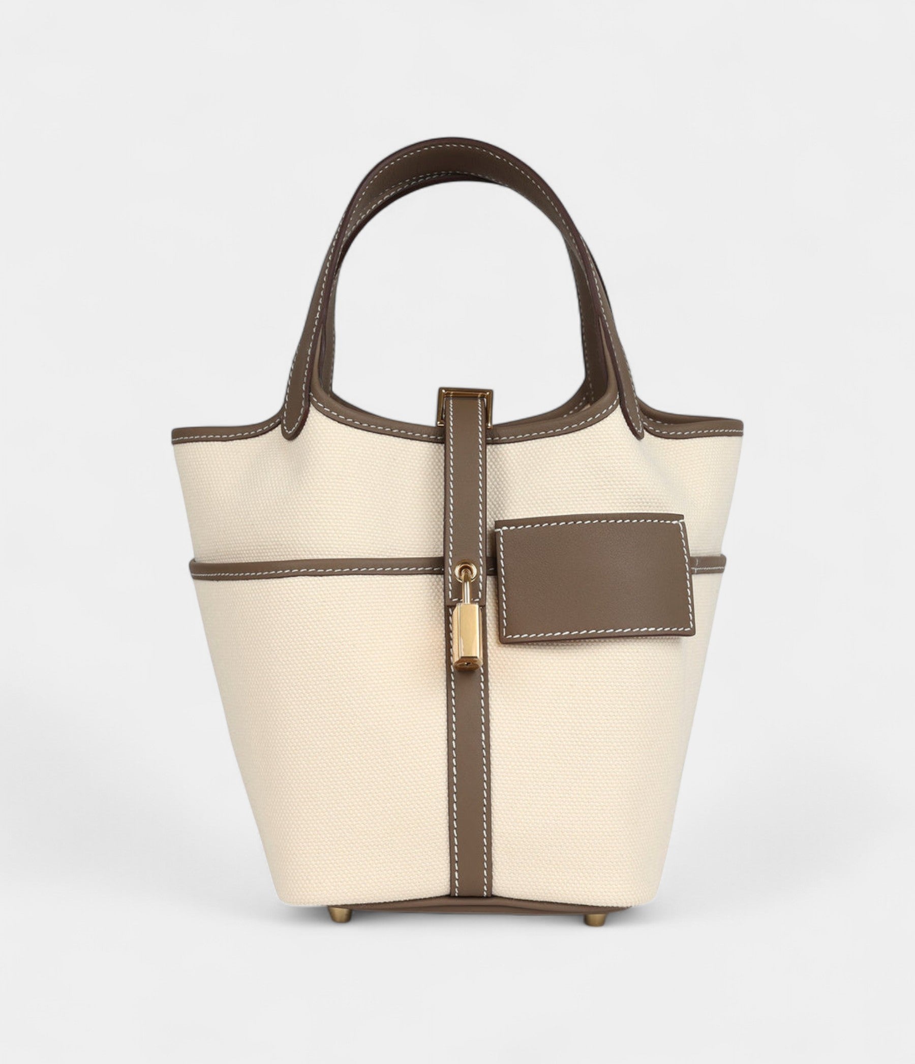 HMPicotin Lock 18 Ecru Toile Canvas and Etoupe Swift Gold Hardware