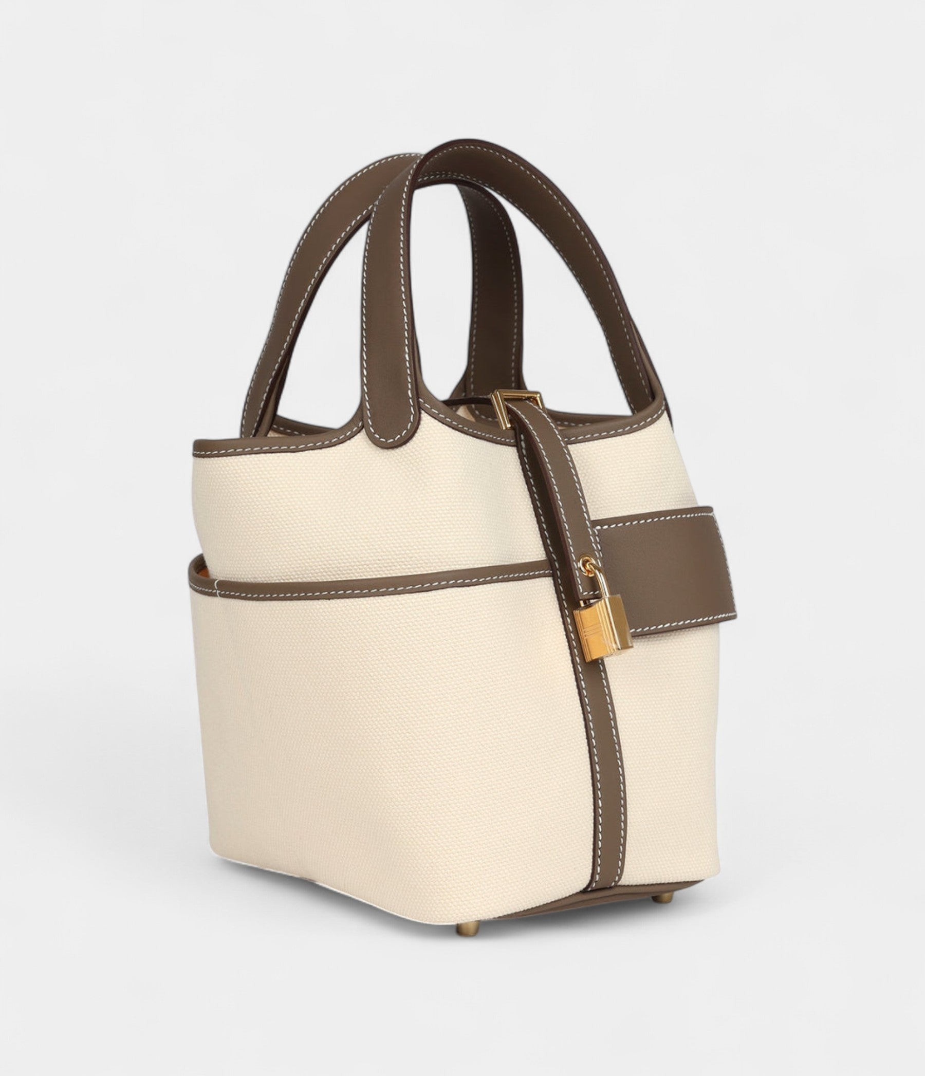 HMPicotin Lock 18 Ecru Toile Canvas and Etoupe Swift Gold Hardware