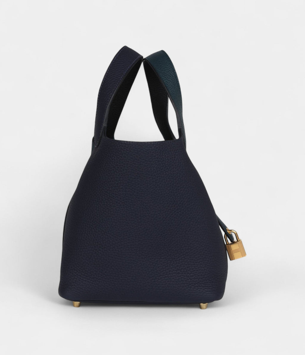 HMPicotin Lock 18 Night Blue and Cypress Green Coat Clemence Gold Hardware