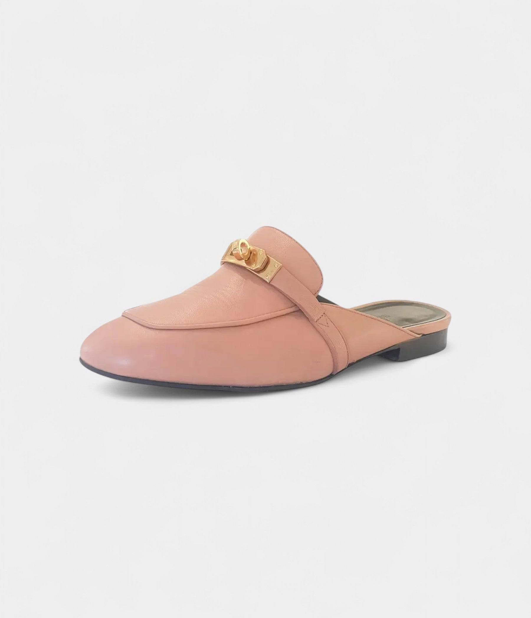 HMPink Leather OZ Mules with Gold Hardware