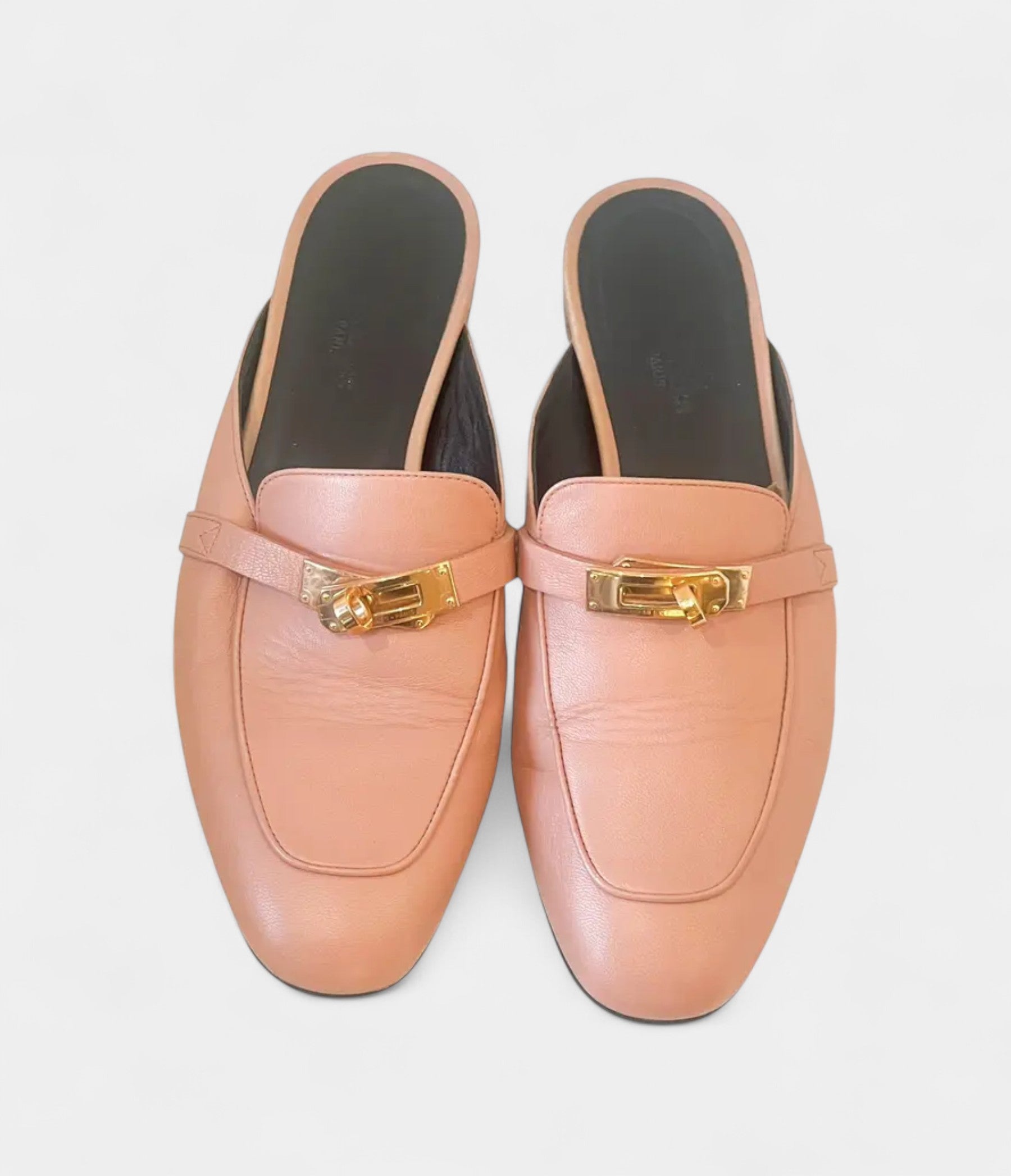 HMPink Leather OZ Mules with Gold Hardware
