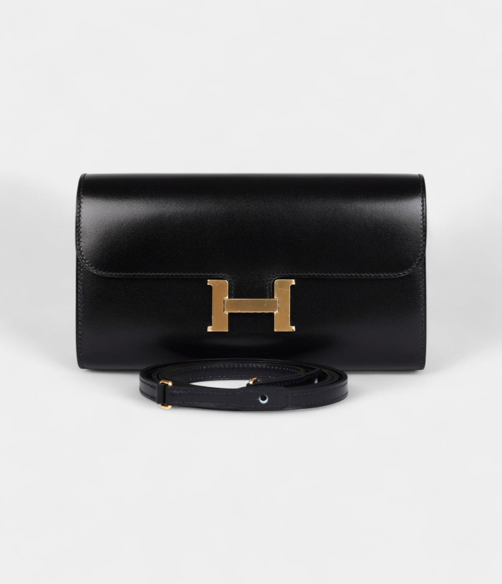 HMRock Constance Wallet To Go Black Box Leather with Gold Hardware