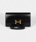 HMRock Constance Wallet To Go Black Box Leather with Gold Hardware