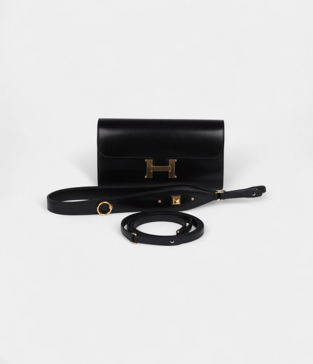 HMRock Constance Wallet To Go Black Box Leather with Gold Hardware