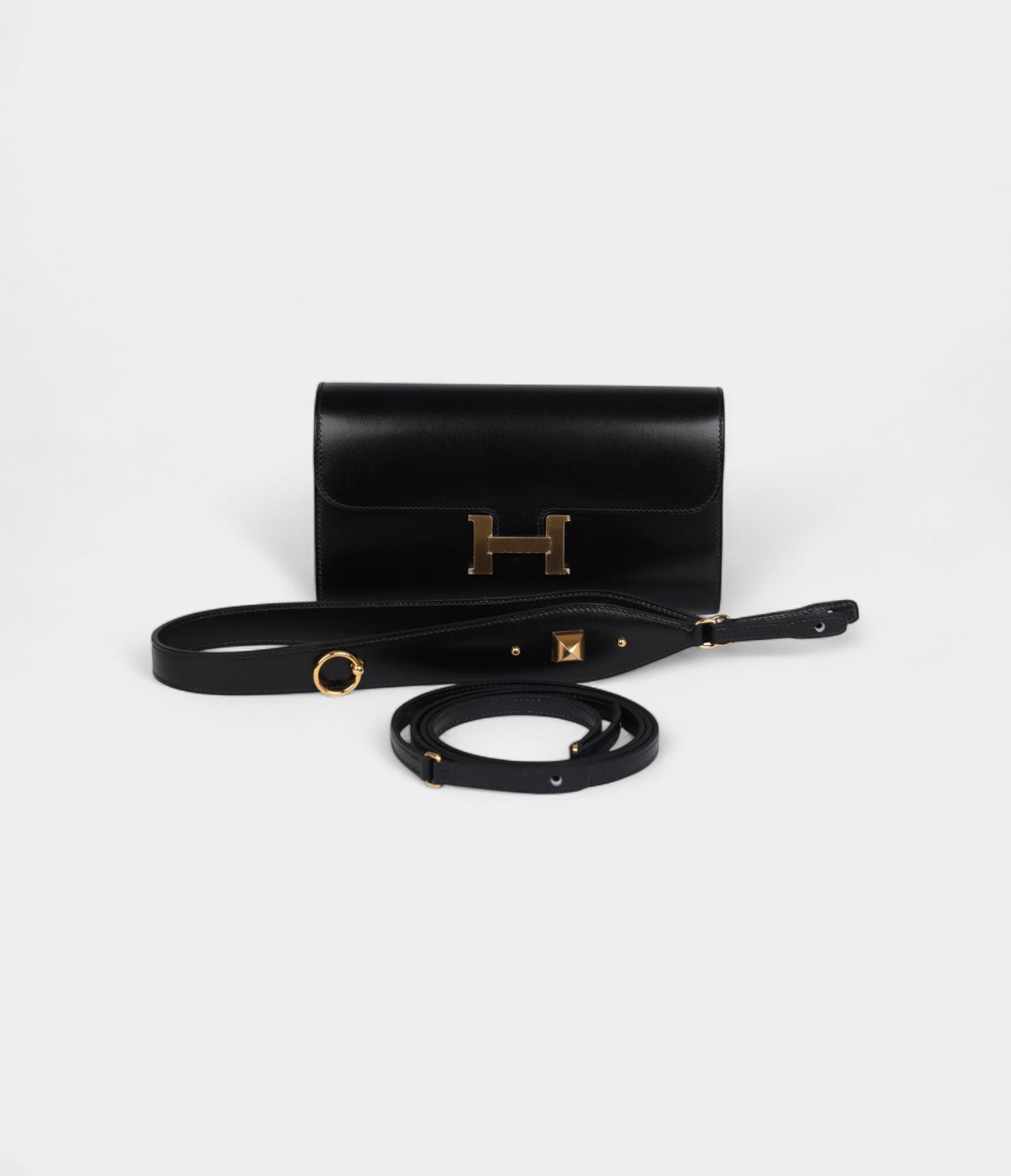 HMRock Constance Wallet To Go Black Box Leather with Gold Hardware