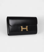 HMRock Constance Wallet To Go Black Box Leather with Gold Hardware