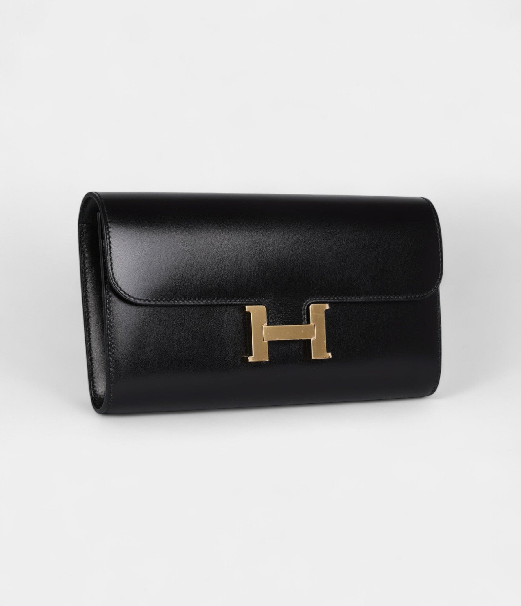 HMRock Constance Wallet To Go Black Box Leather with Gold Hardware