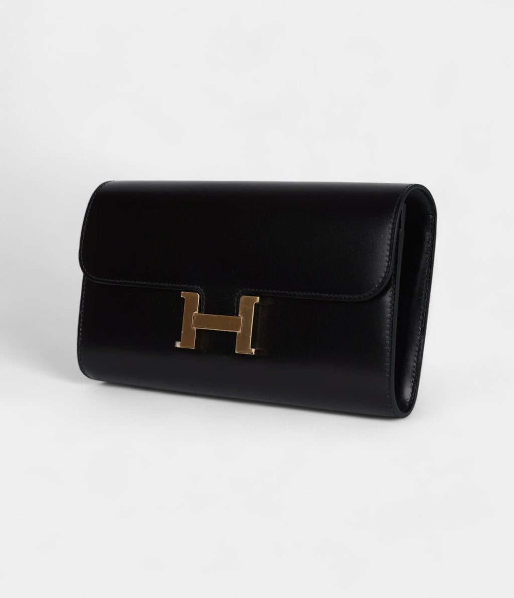 HMRock Constance Wallet To Go Black Box Leather with Gold Hardware