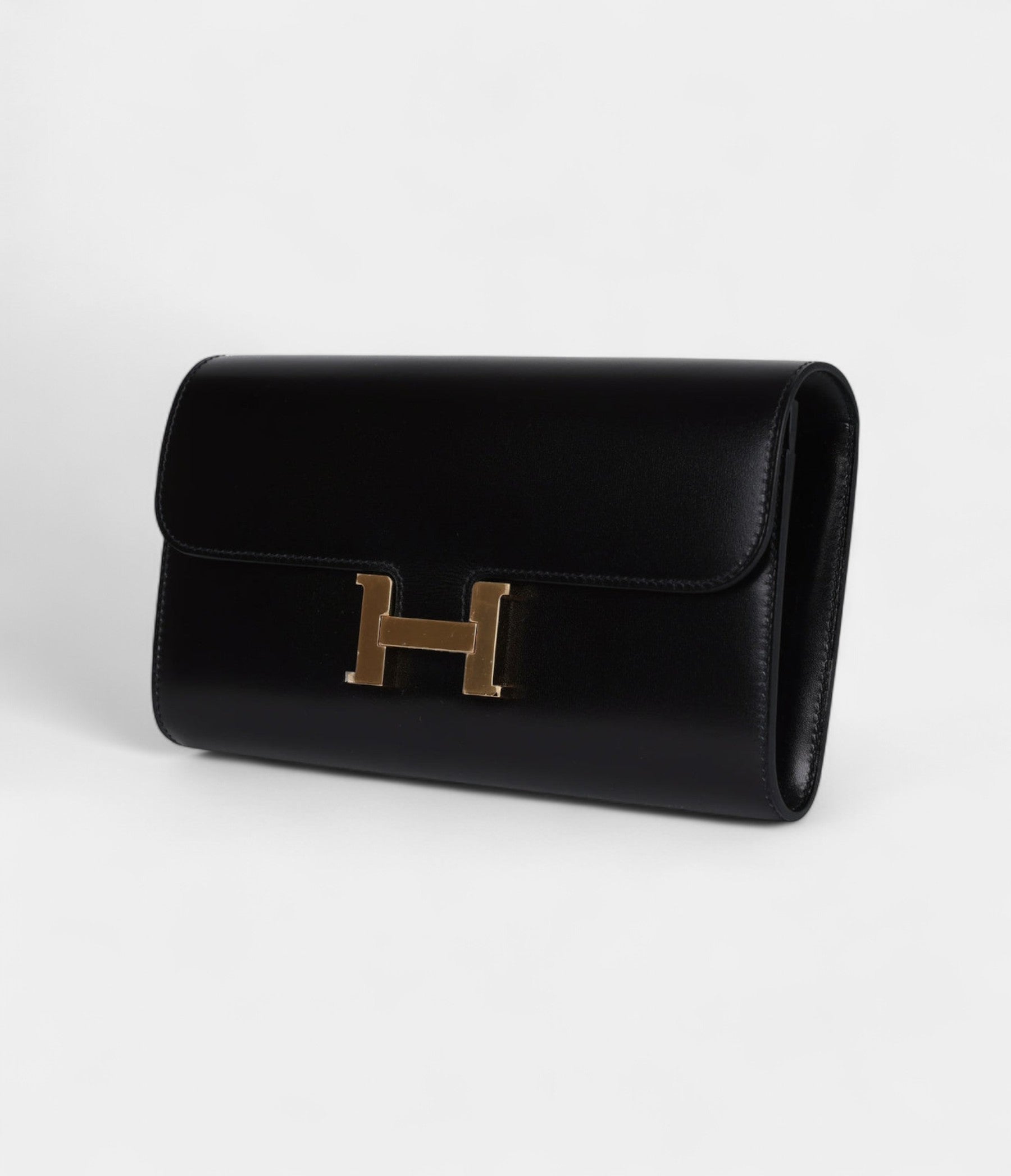 HMRock Constance Wallet To Go Black Box Leather with Gold Hardware
