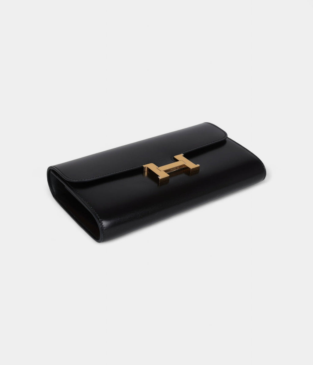 HMRock Constance Wallet To Go Black Box Leather with Gold Hardware