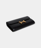 HMRock Constance Wallet To Go Black Box Leather with Gold Hardware