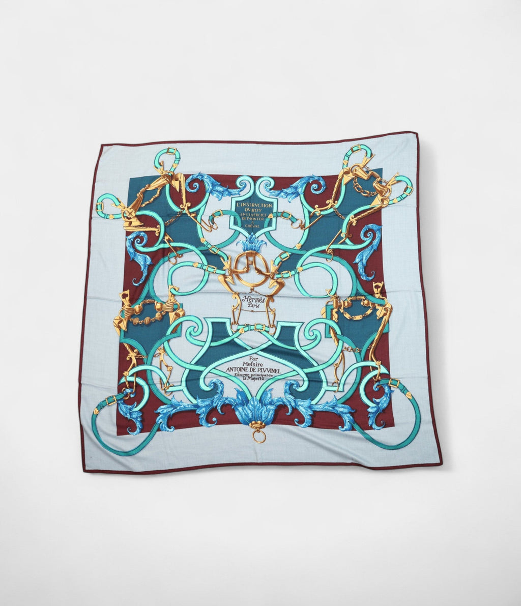 Hermes Scarves 140cm Shawls Antoine De Plvvinel Gray Blue - Duck - Plum
