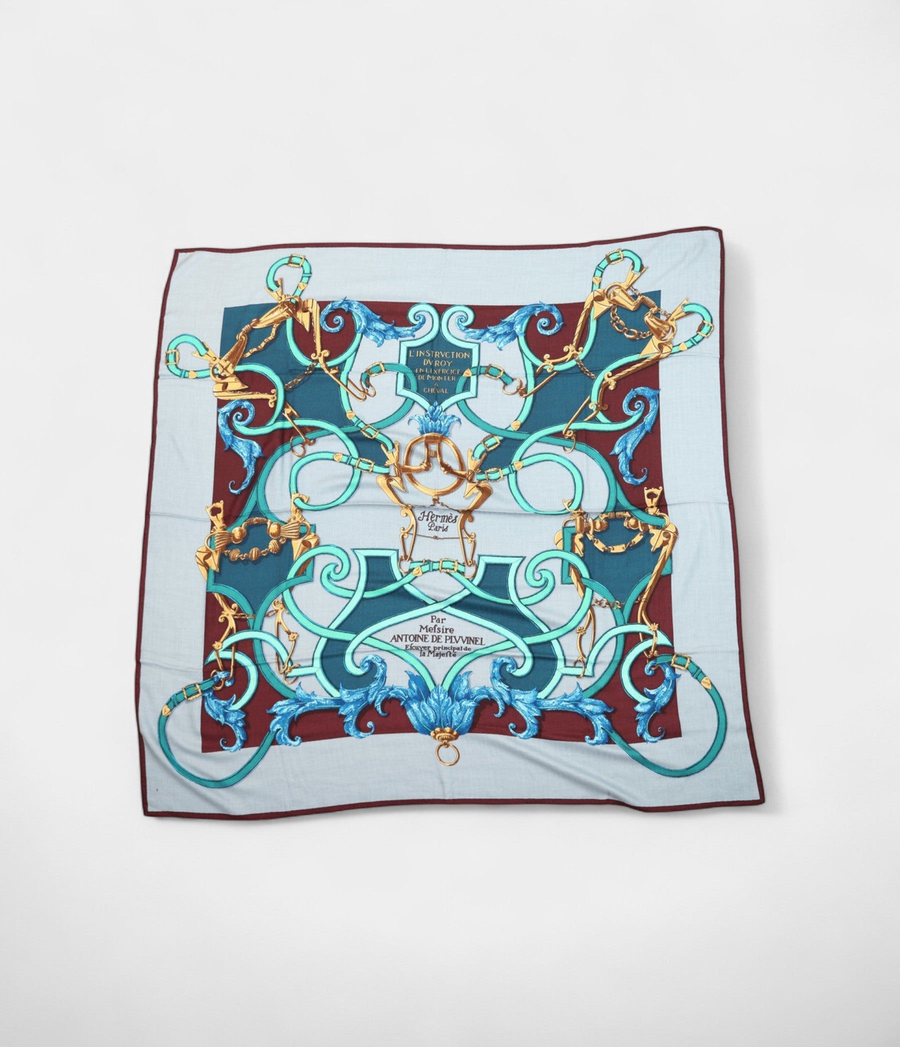 Hermes Scarves 140cm Shawls Antoine De Plvvinel Gray Blue - Duck - Plum