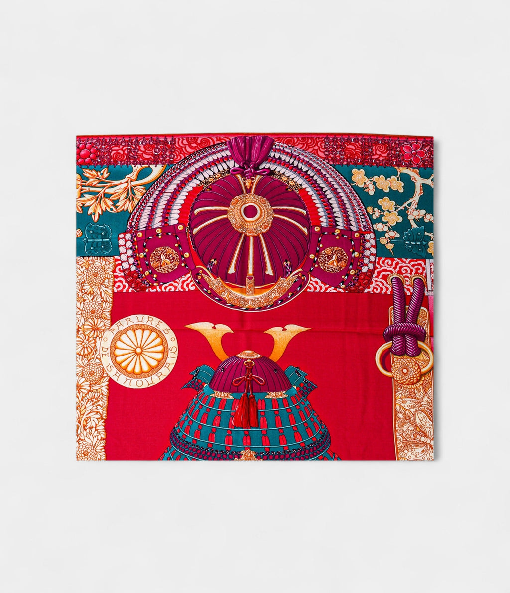 Hermes Scarves 140cm Shawls Cashmere Scarf Indian Rose and Green Samurai Parures