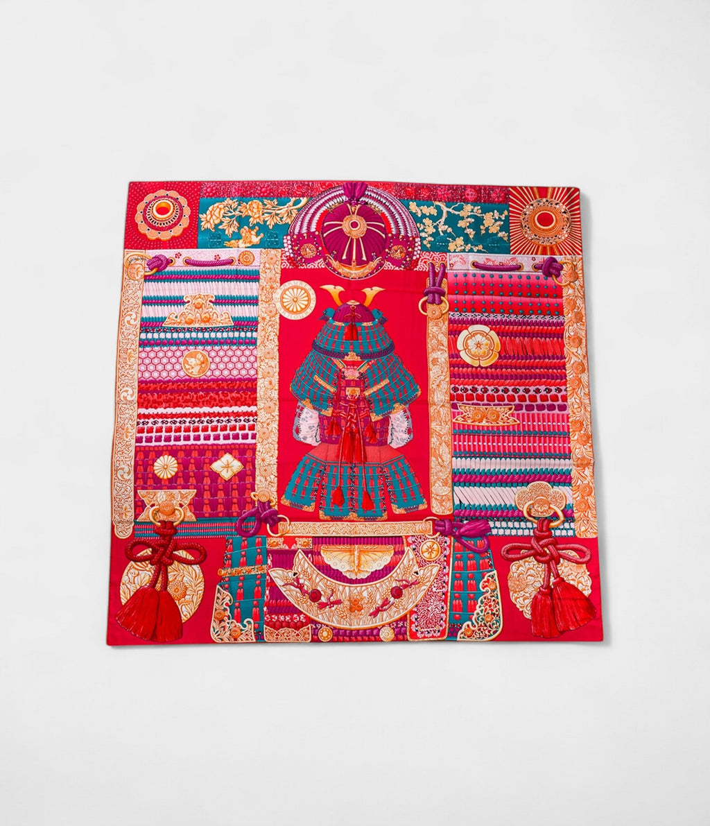 Hermes Scarves 140cm Shawls Cashmere Scarf Indian Rose and Green Samurai Parures
