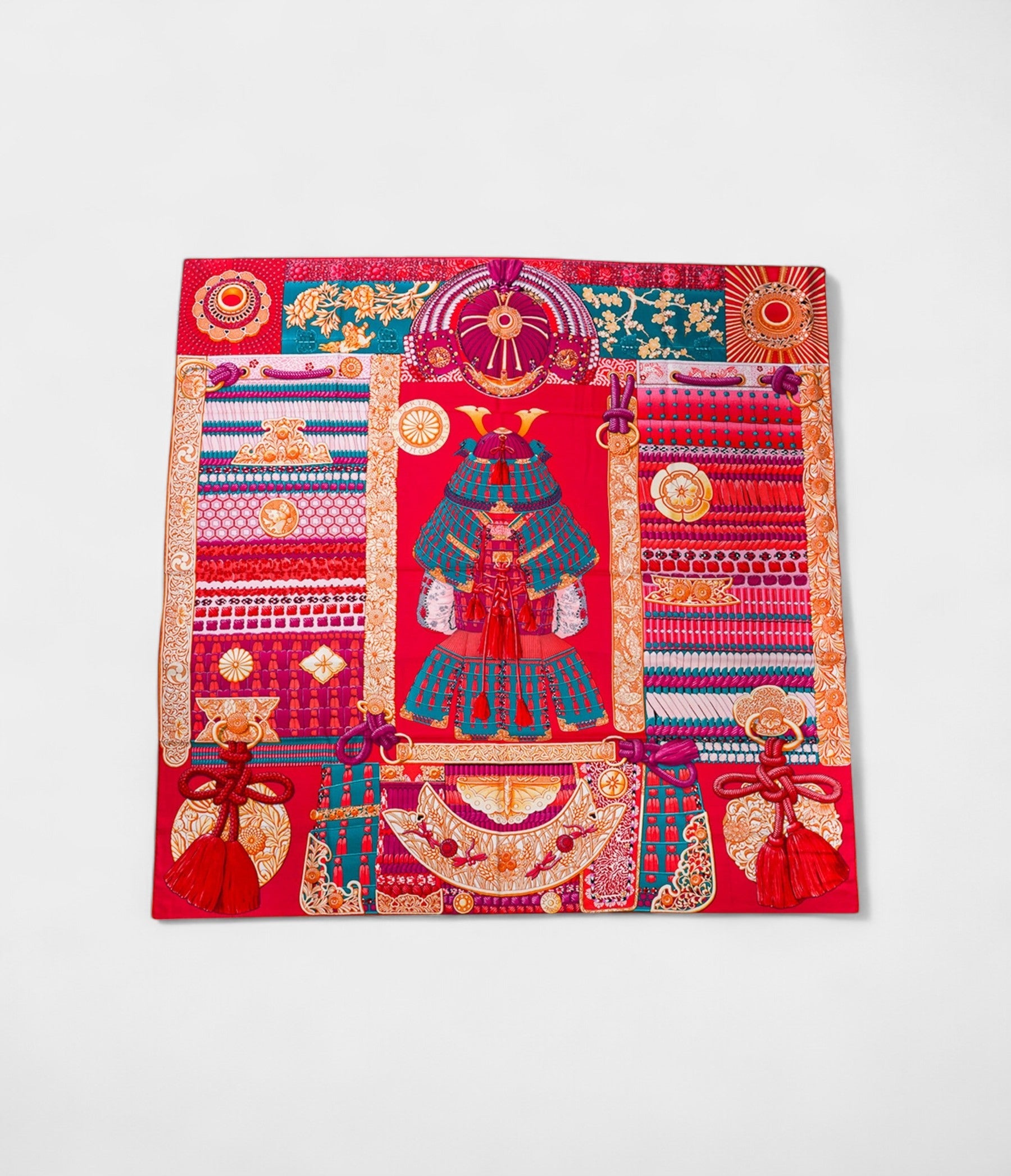 Hermes Scarves 140cm Shawls Cashmere Scarf Indian Rose and Green Samurai Parures