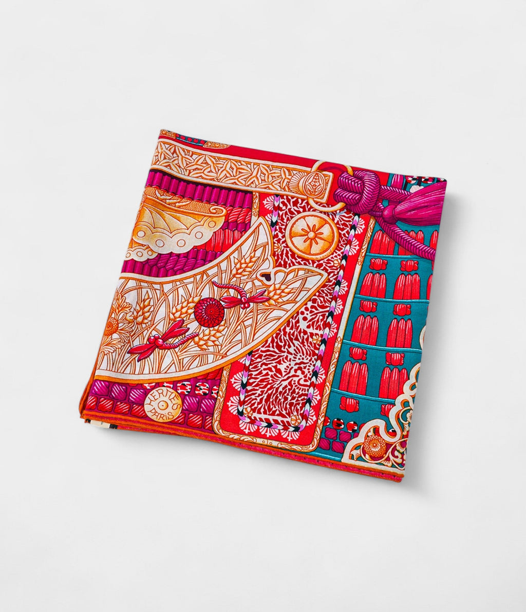 Hermes Scarves 140cm Shawls Cashmere Scarf Indian Rose and Green Samurai Parures