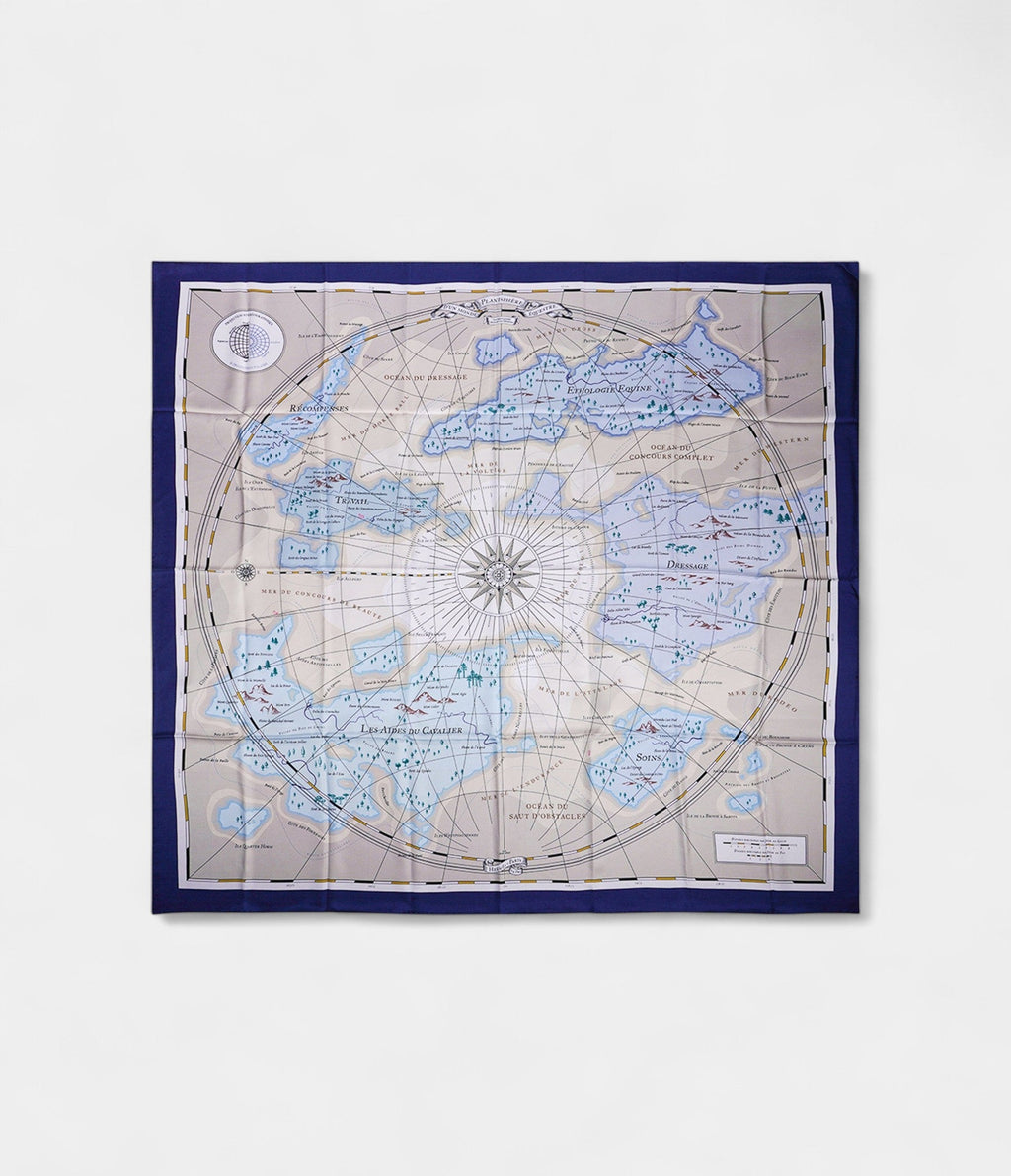 Hermes Scarves 140cm Shawls Scarf Silk From an Equestrian World Planisphere