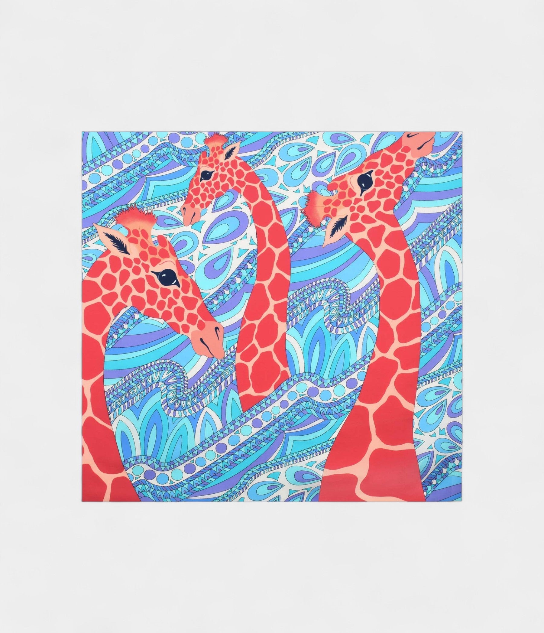 Hermes Scarves 140cm Shawls Silk Blue Giraffe