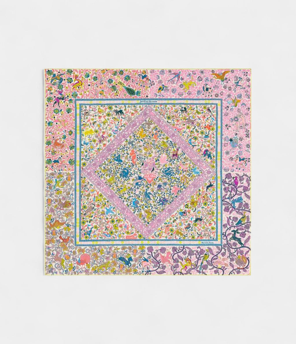 Hermes Scarves 140cm Shawls Silk Gardens Candy Pink Yellow Cashmere Scarf