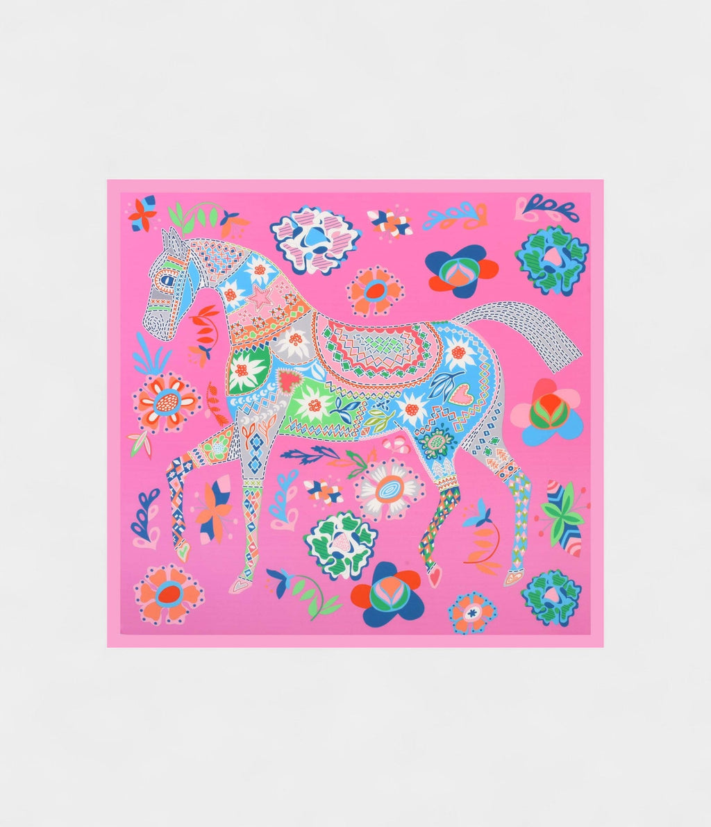 Hermes Scarves 140cm Shawls Silk Pink Horse Scarf