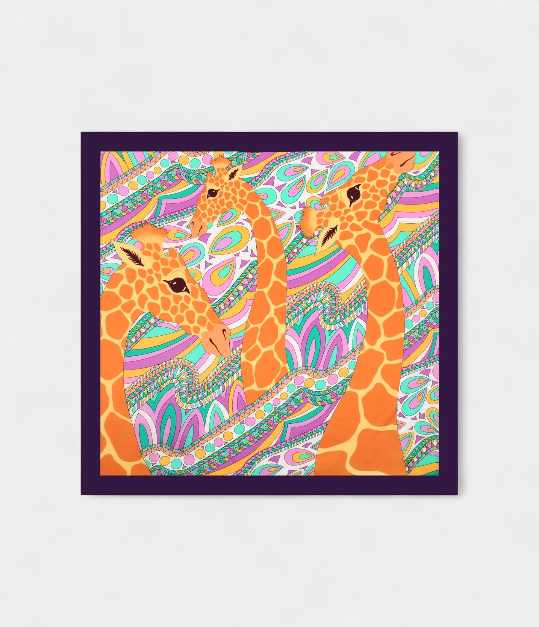 Hermes Scarves 140cm Shawls Silk Purple Giraffe Scarf