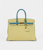 HM BK 35 Jaune Poussin and Bleu Paradise Togo Brushed Gold Hardware