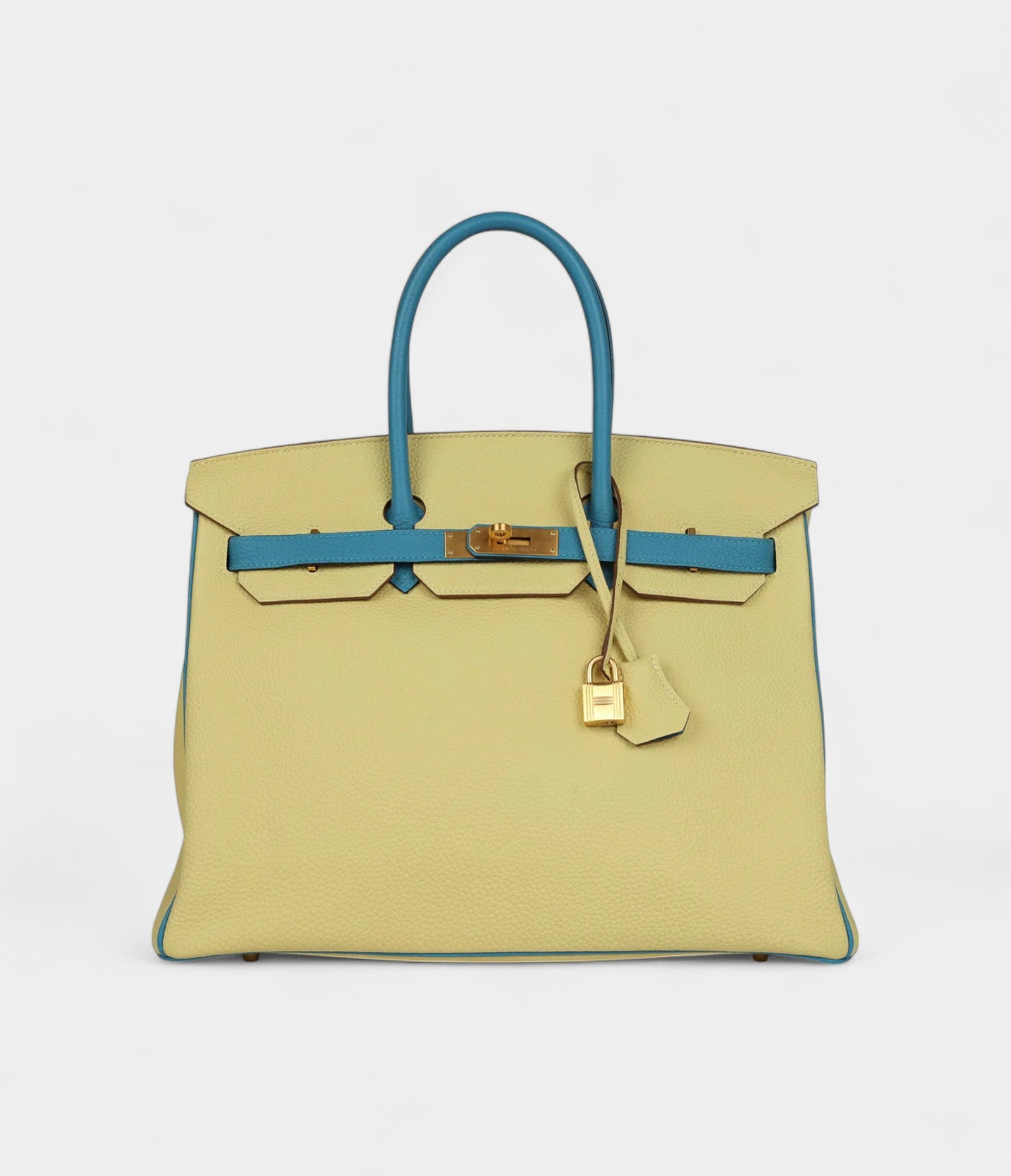 HM BK 35 Jaune Poussin and Bleu Paradise Togo Brushed Gold Hardware