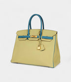 HM BK 35 Jaune Poussin and Bleu Paradise Togo Brushed Gold Hardware