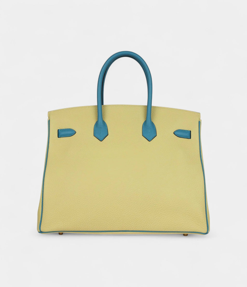 HM BK 35 Jaune Poussin and Bleu Paradise Togo Brushed Gold Hardware