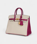 HM BK Sellier 25 Craie and Rose Pourpre Epsom Brushed Gold Hardware