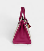 HM BK Sellier 25 Craie and Rose Pourpre Epsom Brushed Gold Hardware