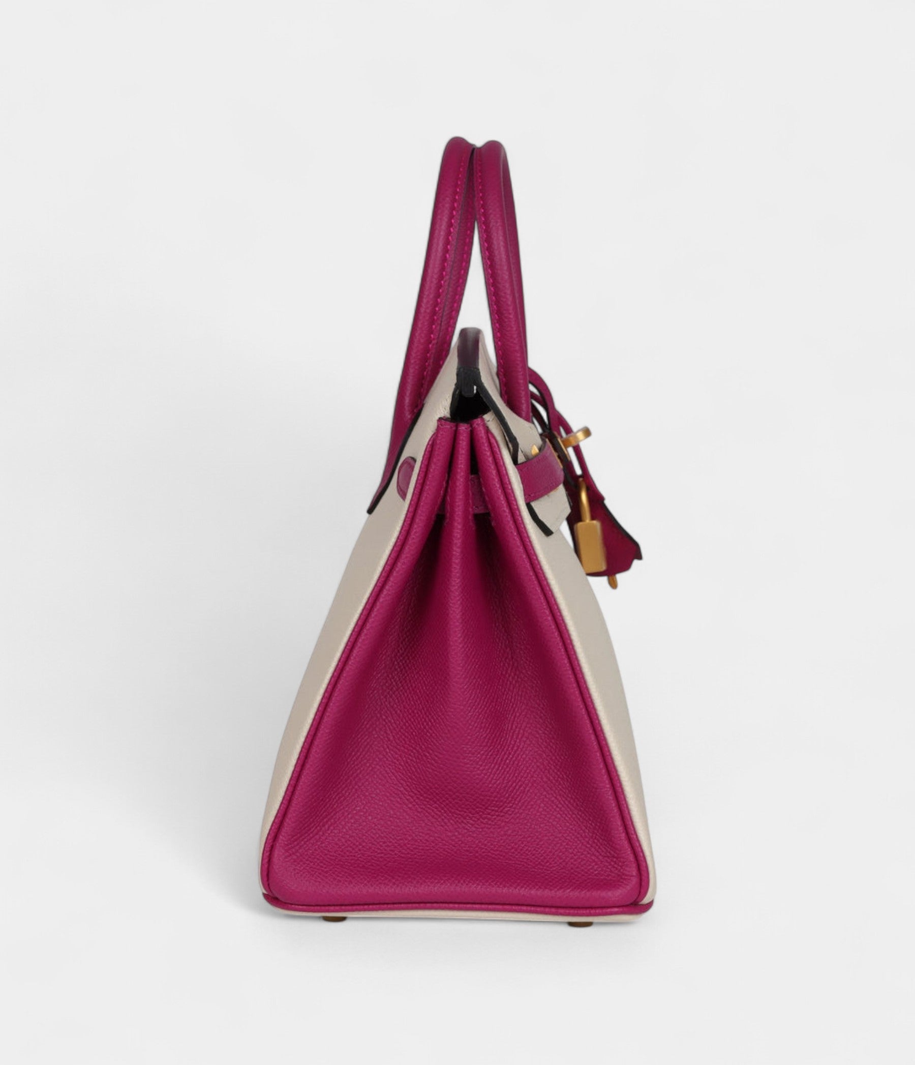 HM BK Sellier 25 Craie and Rose Pourpre Epsom Brushed Gold Hardware