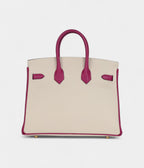 HM BK Sellier 25 Craie and Rose Pourpre Epsom Brushed Gold Hardware