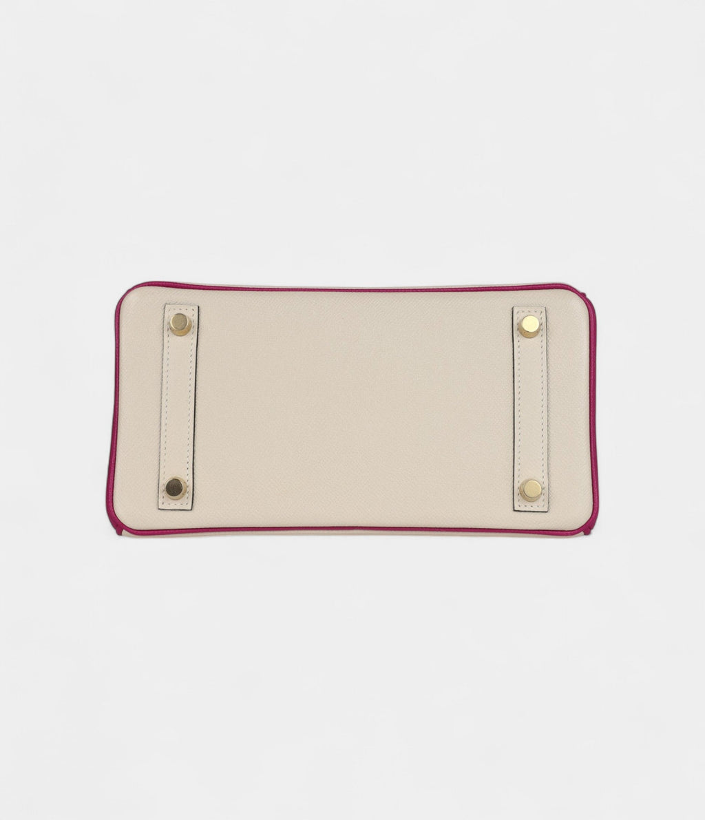 HM BK Sellier 25 Craie and Rose Pourpre Epsom Brushed Gold Hardware