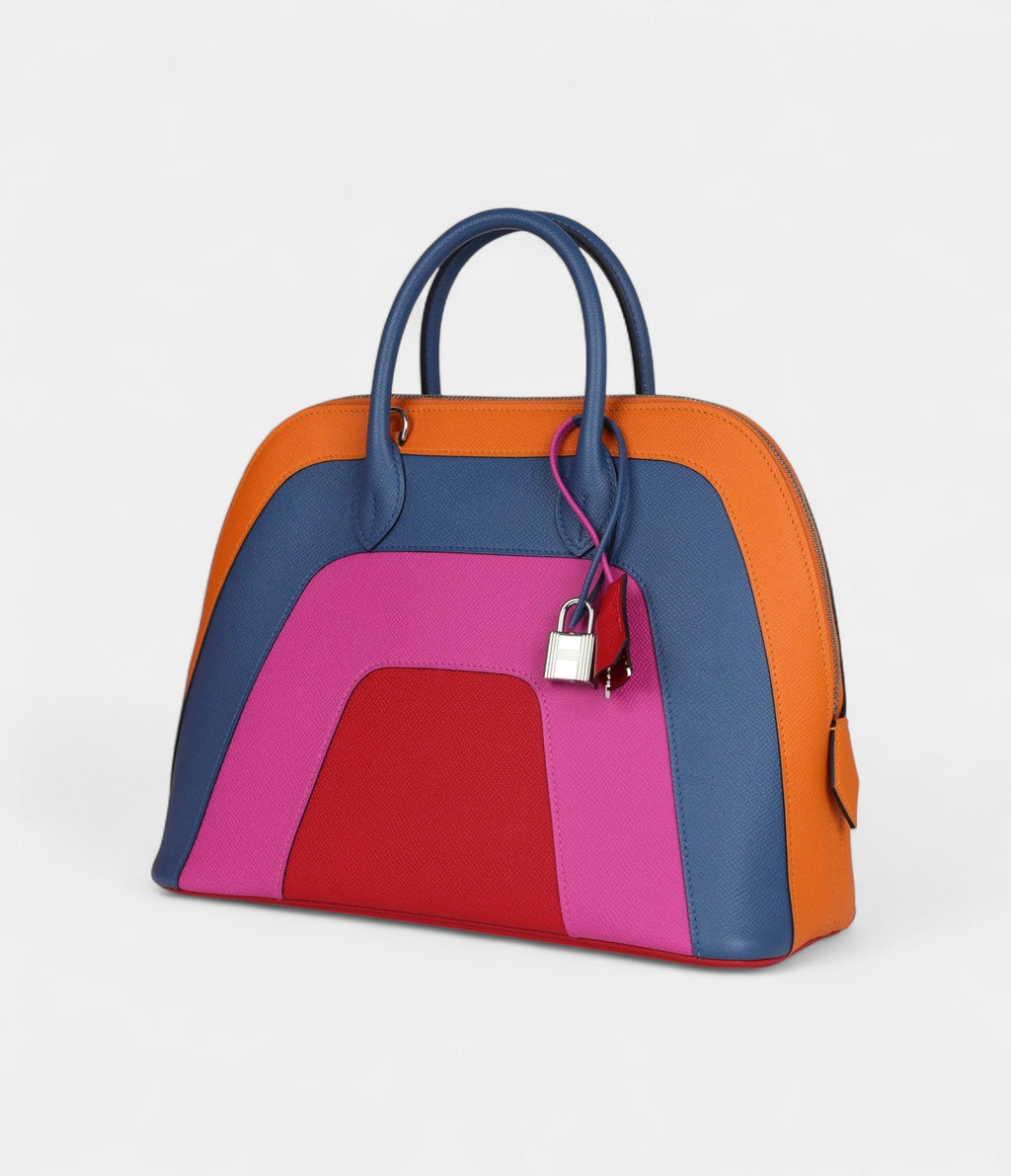 HM"Sunset" Rainbow Bolide 31 Abricot, Bleu Agate, Magnolia and Rouge Casaque Epsom Palladium Hardware