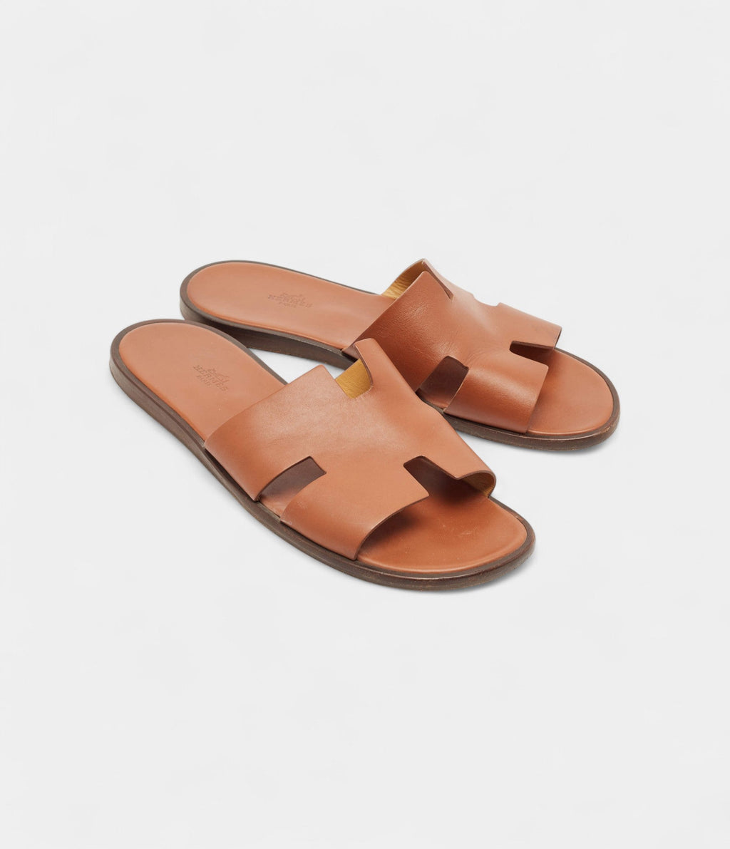 Hermes Tan Leather Izmir Flat Slide Sandals 45 EU