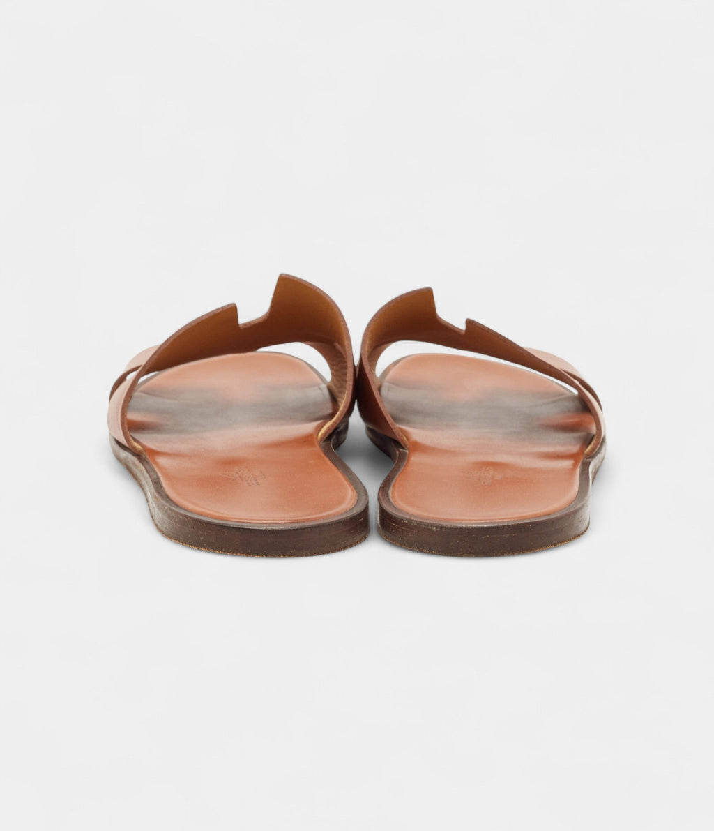 Hermes Tan Leather Izmir Flat Slide Sandals 45 EU
