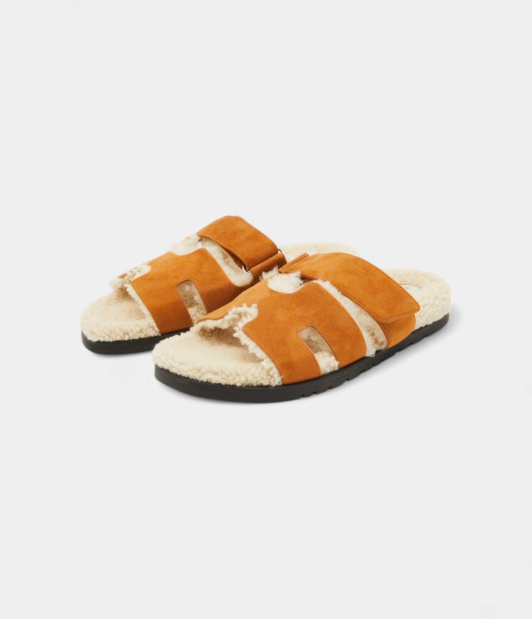 Hermes Tan Suede and Shearling Fur Lined Chypre Sandals 41.5 EU