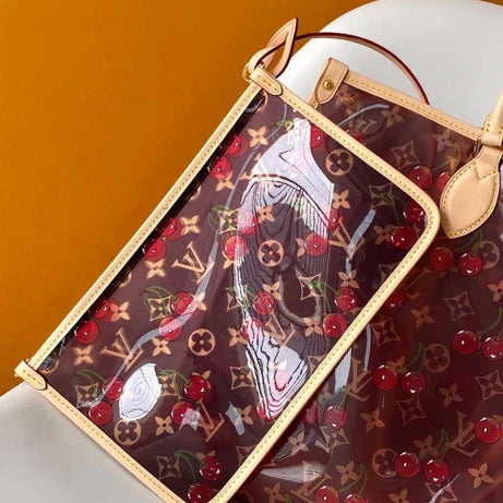 LV x TM OnTheGo GM Brown Beige Monogram Cherry Crystal & Cowhide