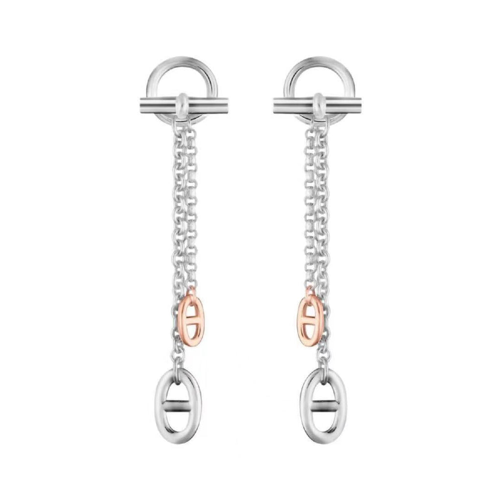 HM CHAINE D'ANCRE TWO-COLOR SILVER-PINK GOLD EARRINGS