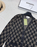 GG V-Neck Long Sleeve Cardigan Black Beige Monogram