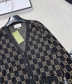 GG V-Neck Long Sleeve Cardigan Black Beige Monogram