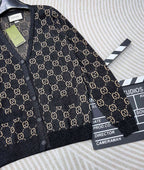 GG V-Neck Long Sleeve Cardigan Black Beige Monogram